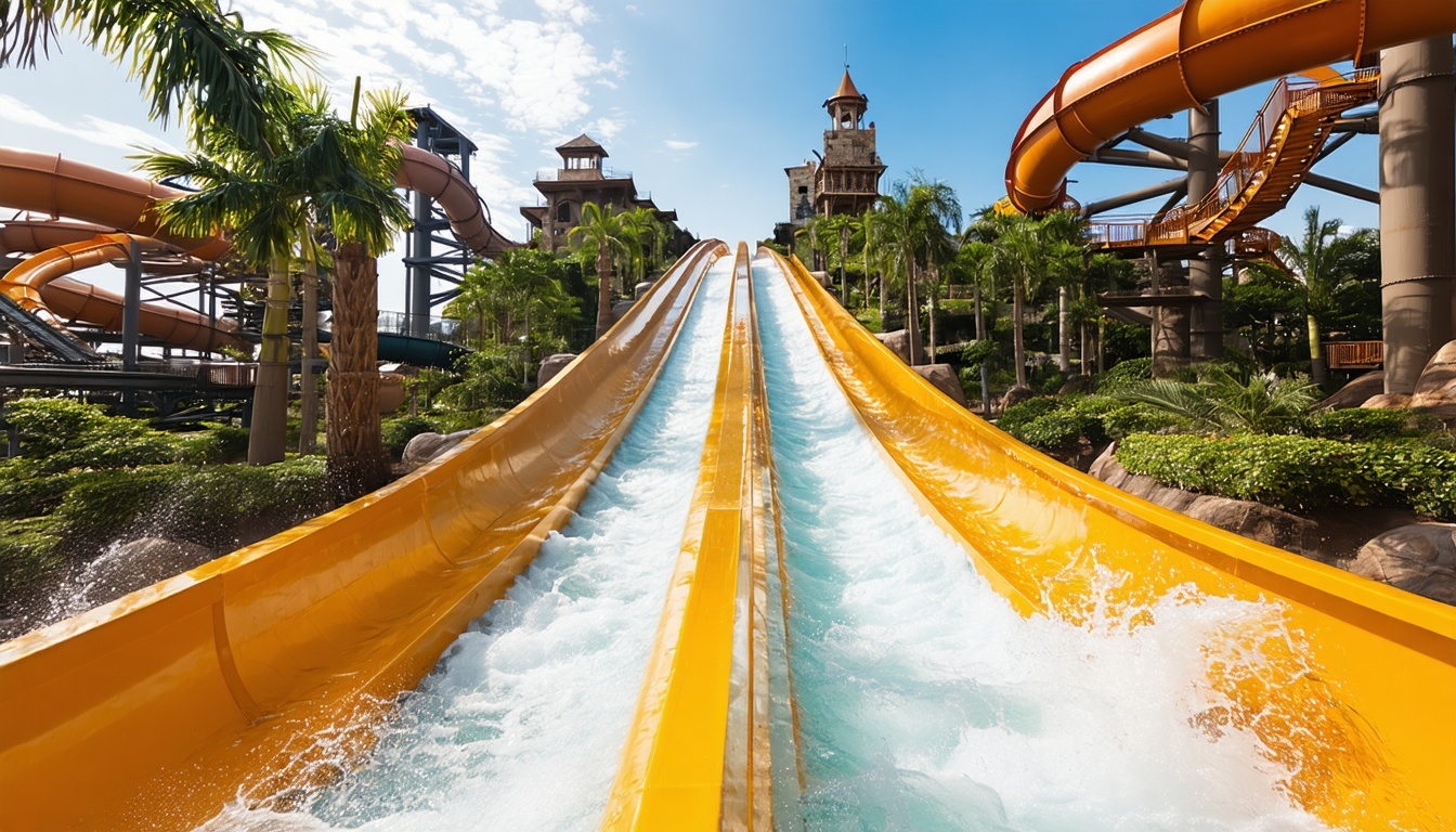 Towering water slides at Aquaventure World Dubai